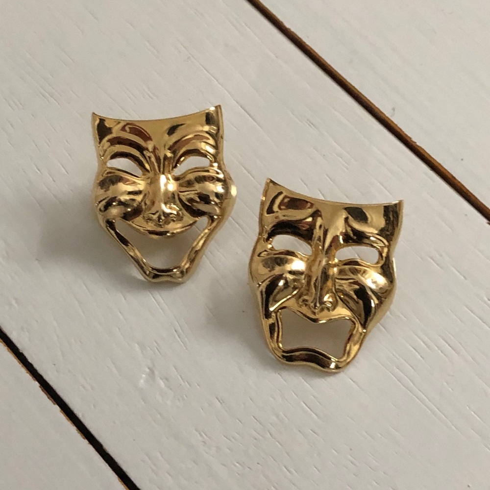 SOLD | Comedy & Tragedy Gold-Finished Mask Earrings